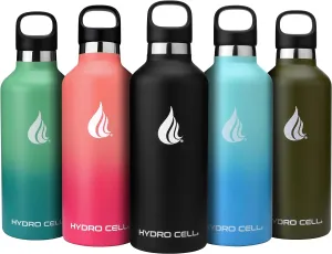 HYDRO CELL Stainless Steel Water Bottle with Straw & 2 Standard Mouth Lids (32oz 24oz 20oz 16oz) Keeps Liquids Hot or Cold w/Double Wall Vacuum Insulated Leak Proof Sport Design (Black 32oz)