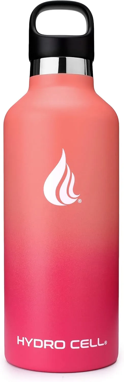 HYDRO CELL Stainless Steel Water Bottle with Straw & 2 Standard Mouth Lids (32oz 24oz 20oz 16oz) Keeps Liquids Hot or Cold w/Double Wall Vacuum Insulated Leak Proof Sport Design (Coral/Punch 32oz)