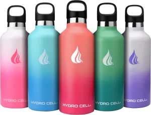 HYDRO CELL Stainless Steel Water Bottle with Straw & 2 Standard Mouth Lids (32oz 24oz 20oz 16oz) Keeps Liquids Hot or Cold w/Double Wall Vacuum Insulated Leak Proof Sport Design (Coral/Punch 32oz)