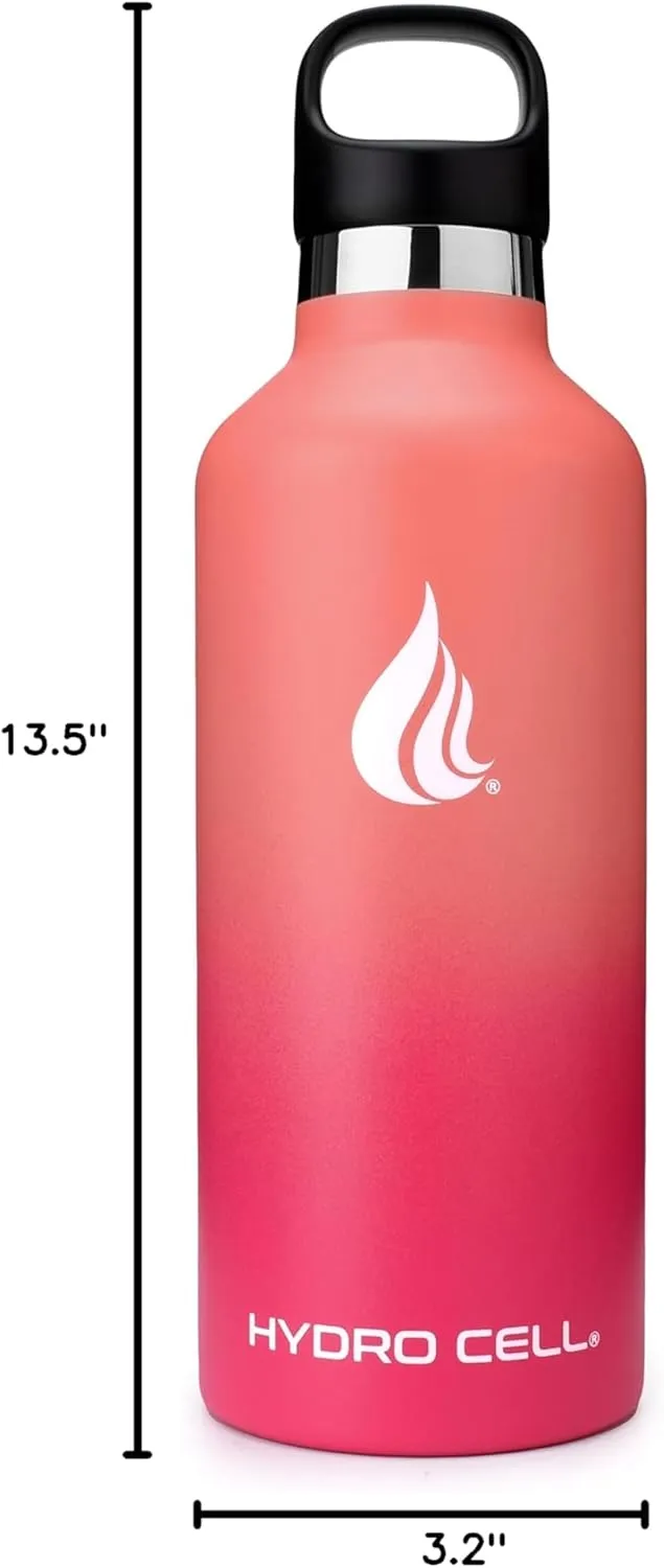 HYDRO CELL Stainless Steel Water Bottle with Straw & 2 Standard Mouth Lids (32oz 24oz 20oz 16oz) Keeps Liquids Hot or Cold w/Double Wall Vacuum Insulated Leak Proof Sport Design (Coral/Punch 32oz)