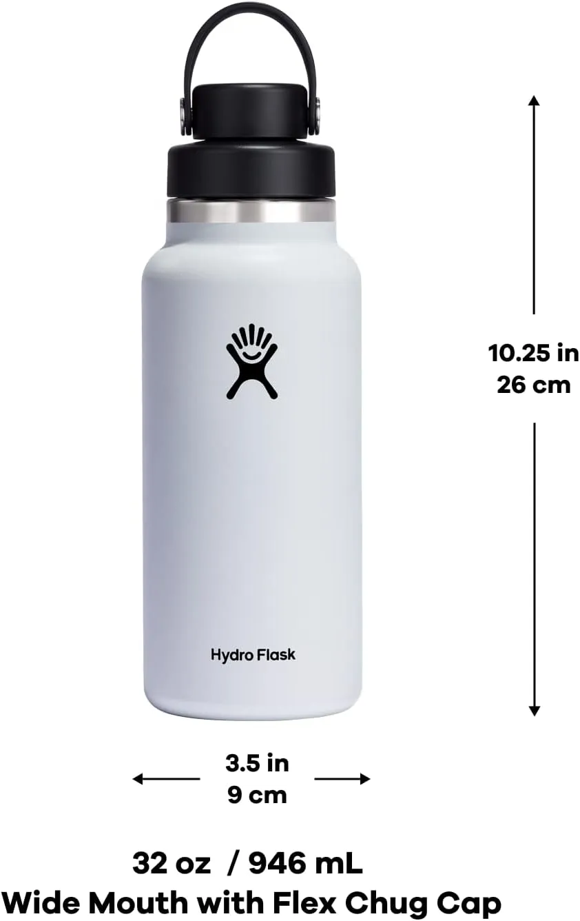 HYDRO FLASK Wide Mouth Chug Cap vacuum insulated stainless steel water bottle with leakproof closeable lid for cold water drinks, sports, travel, car and school
