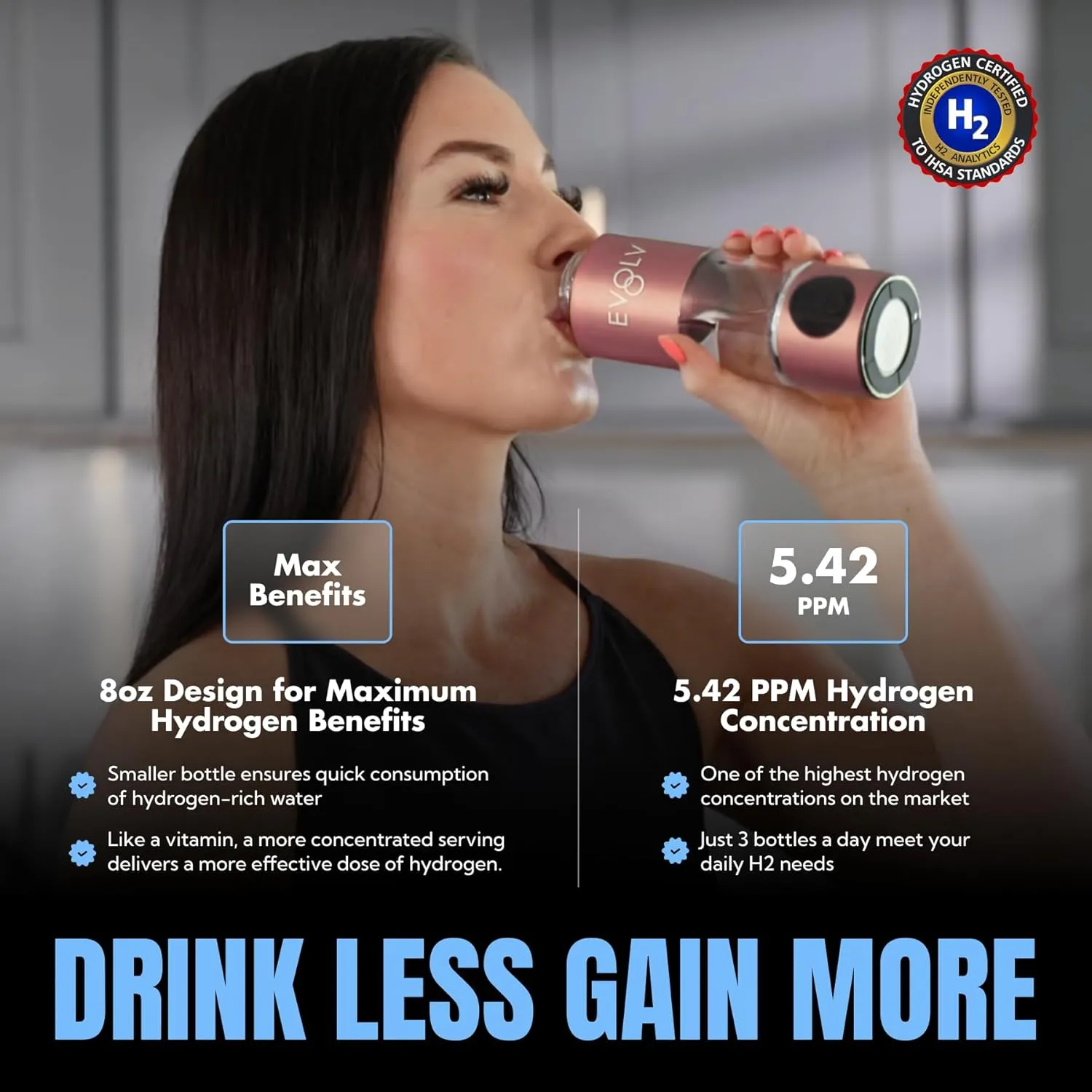 Hydrogen Water Bottle Generator – SPE & PEM Water Ionizer 5.42PPM, Highest H2 Concentration – Portable 8oz Hydrogenated Water Bottle – Leak-Proof Hydrogen Water Machine, Easy to Use – Rose