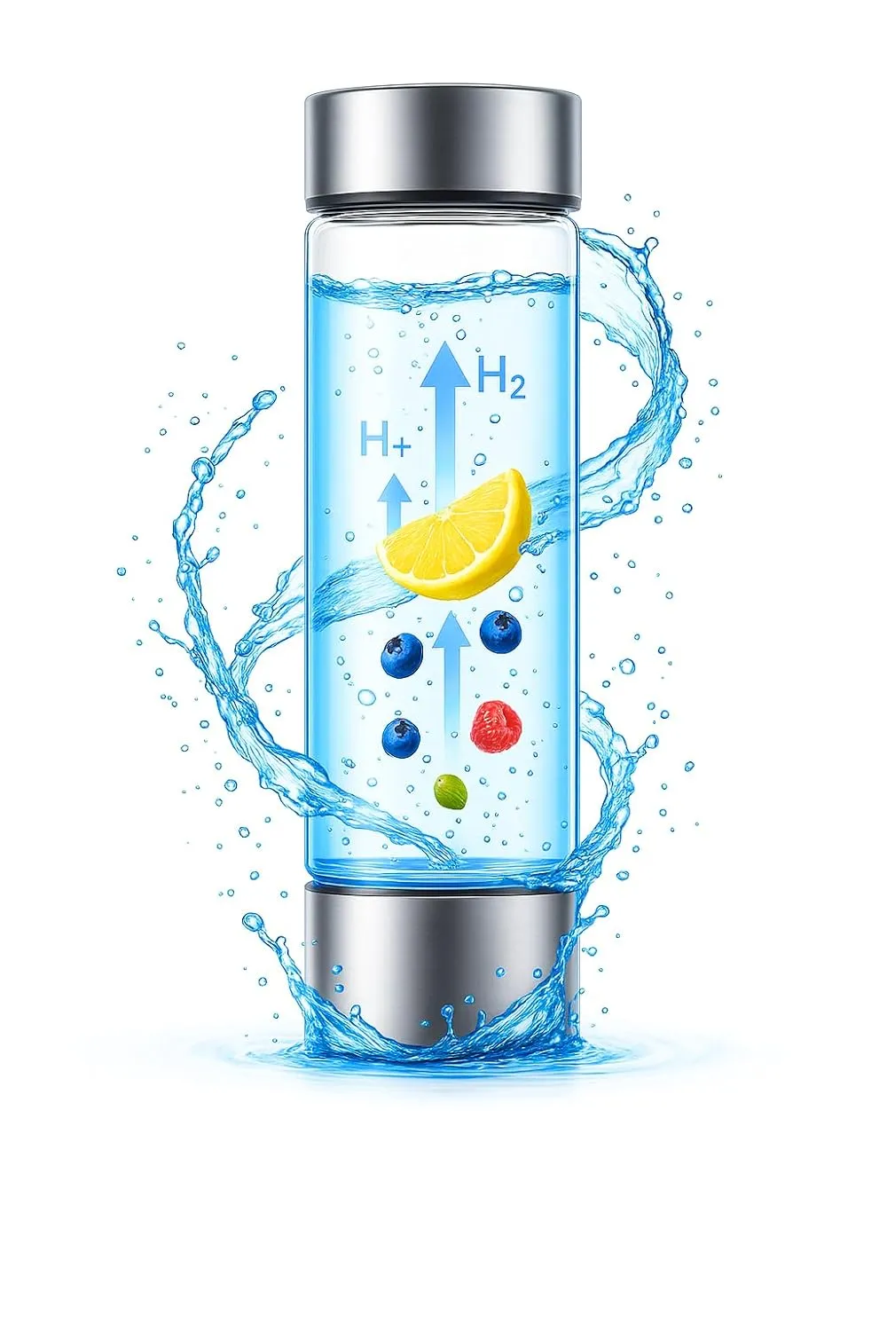 Hydrogen Water Bottle Generator with 420ml Borosilicate Glass, 1600ppb Hydrogen-Rich Water, Advanced SPE PEM Technology, and USB Rechargeable Best for Travel, Home, Office, and Gym (Silver)