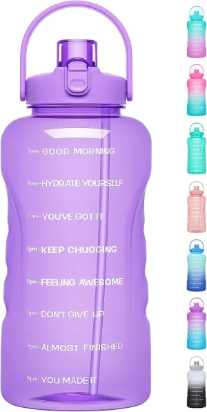 HydroPal 1 Gallon Water Bottles with Straw, 128 oz / 3.8L Water Bottle BPA Free Innovative 2-IN-1 Lid Gym Bottle with Times to Drink Motivational, Large for Sports Fitness Camping Water Jug One Gallon