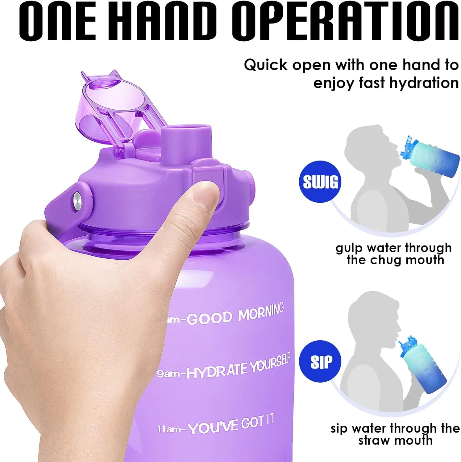 HydroPal 1 Gallon Water Bottles with Straw, 128 oz / 3.8L Water Bottle BPA Free Innovative 2-IN-1 Lid Gym Bottle with Times to Drink Motivational, Large for Sports Fitness Camping Water Jug One Gallon