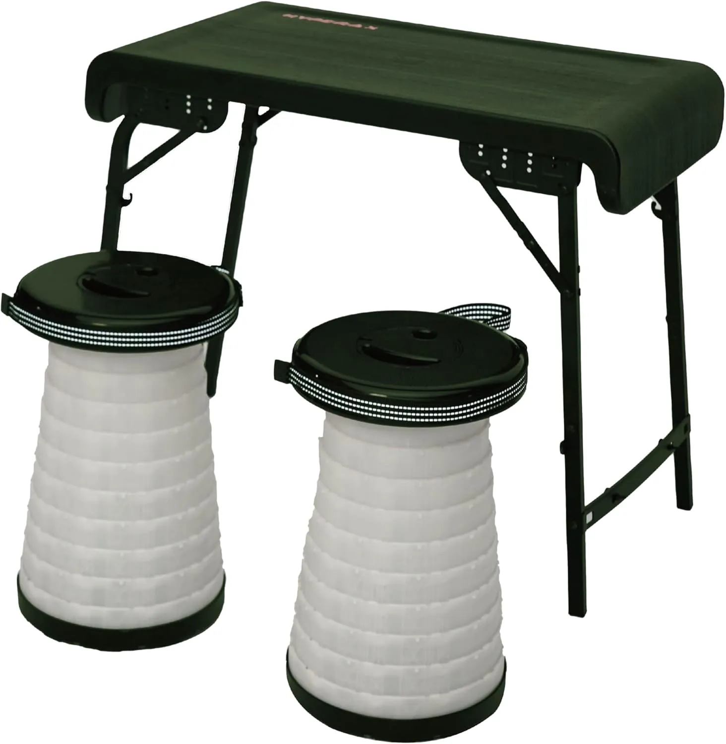 HYPERAX Camping Table & Collapsible Stools Set, Folding Beach Table with 2 Portable Stools for Outdoor Cooking, Picnic, Camp, Boat, Travel(Green)