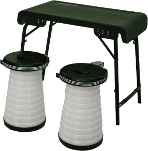 HYPERAX Camping Table & Collapsible Stools Set, Folding Beach Table with 2 Portable Stools for Outdoor Cooking, Picnic, Camp, Boat, Travel(Green)