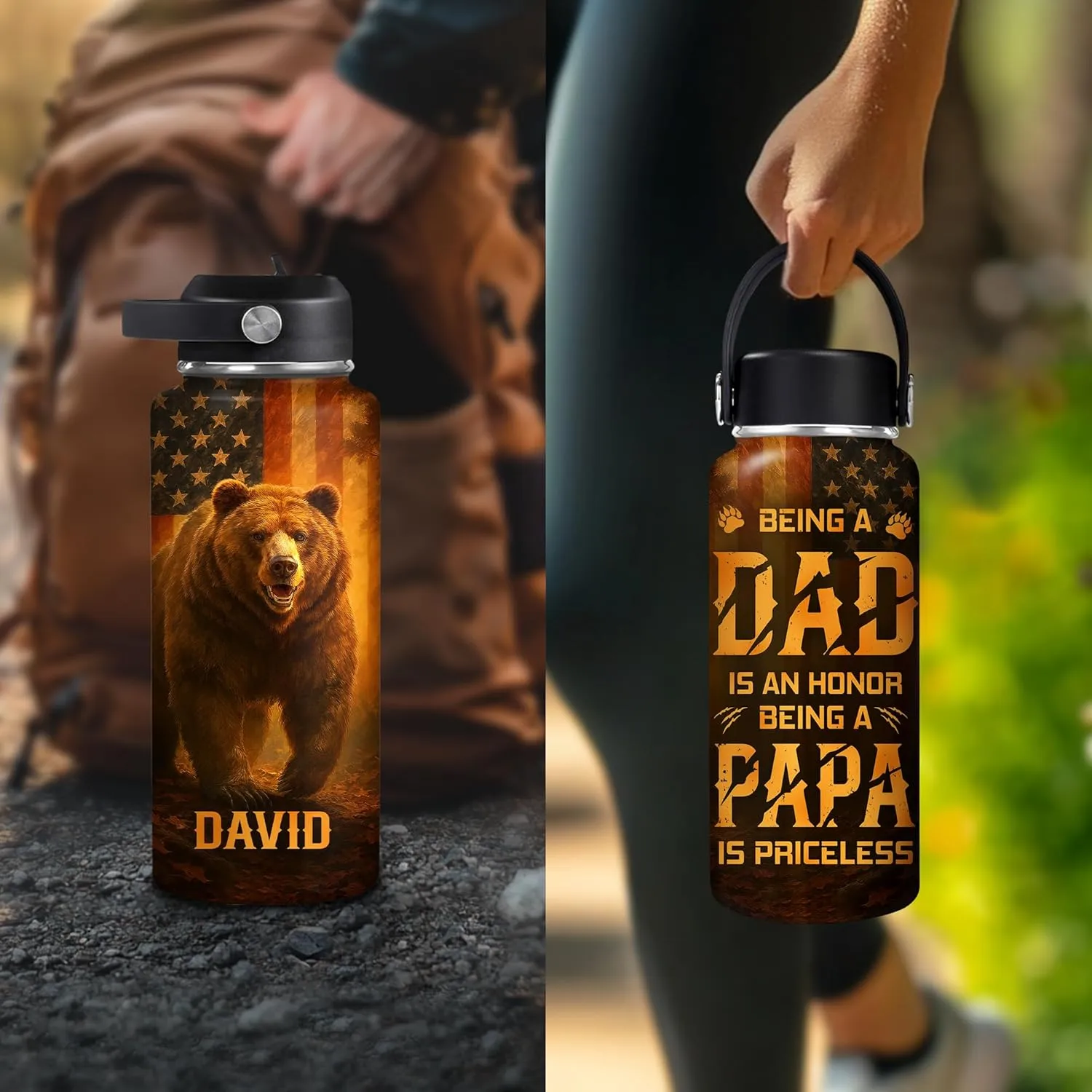 Hyturtle Personalized Dad Water Bottle - Gifts for Dad from Daughter Son - Custom Name Insulated Stainless Steel Bottle with Leak-Proof Lid 18 oz 32 oz - Dad Gifts for Birthday Christmas Fathers Day