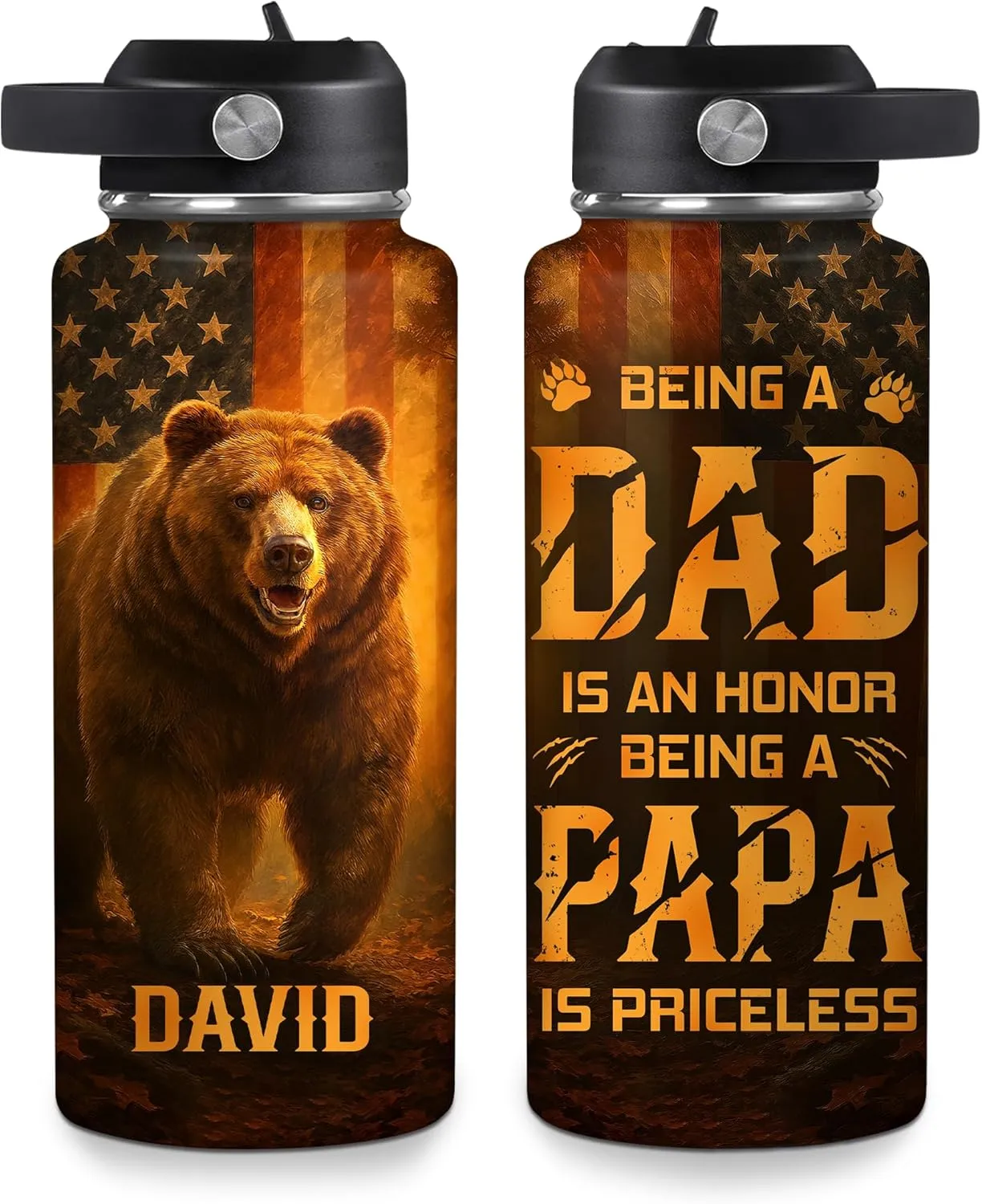Hyturtle Personalized Dad Water Bottle - Gifts for Dad from Daughter Son - Custom Name Insulated Stainless Steel Bottle with Leak-Proof Lid 18 oz 32 oz - Dad Gifts for Birthday Christmas Fathers Day