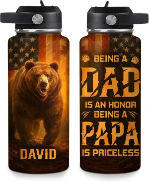 Hyturtle Personalized Dad Water Bottle - Gifts for Dad from Daughter Son - Custom Name Insulated Stainless Steel Bottle with Leak-Proof Lid 18 oz 32 oz - Dad Gifts for Birthday Christmas Fathers Day