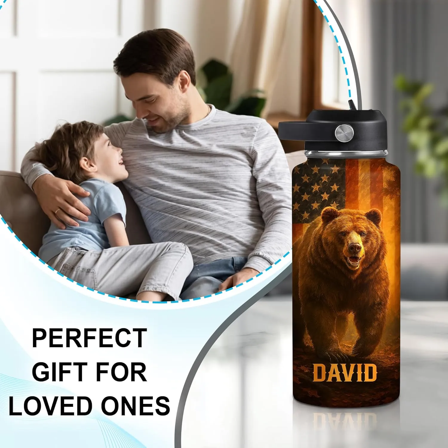 Hyturtle Personalized Dad Water Bottle - Gifts for Dad from Daughter Son - Custom Name Insulated Stainless Steel Bottle with Leak-Proof Lid 18 oz 32 oz - Dad Gifts for Birthday Christmas Fathers Day