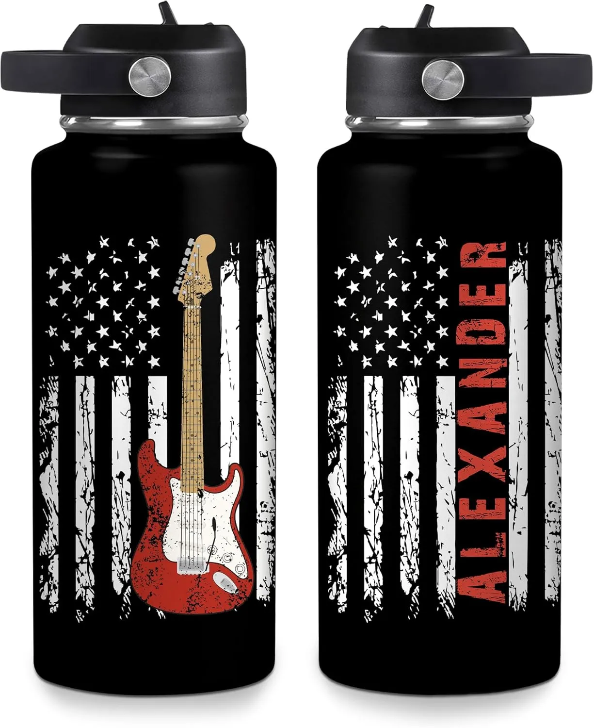Hyturtle Personalized Guitar Water Bottle - Insulated Stainless Steel Bottle with Leak-Proof Lid 18oz 32oz - Music Lover Gift for Women Men Guitar Lovers - Acoustic & Electric Guitar Gift for Birthday