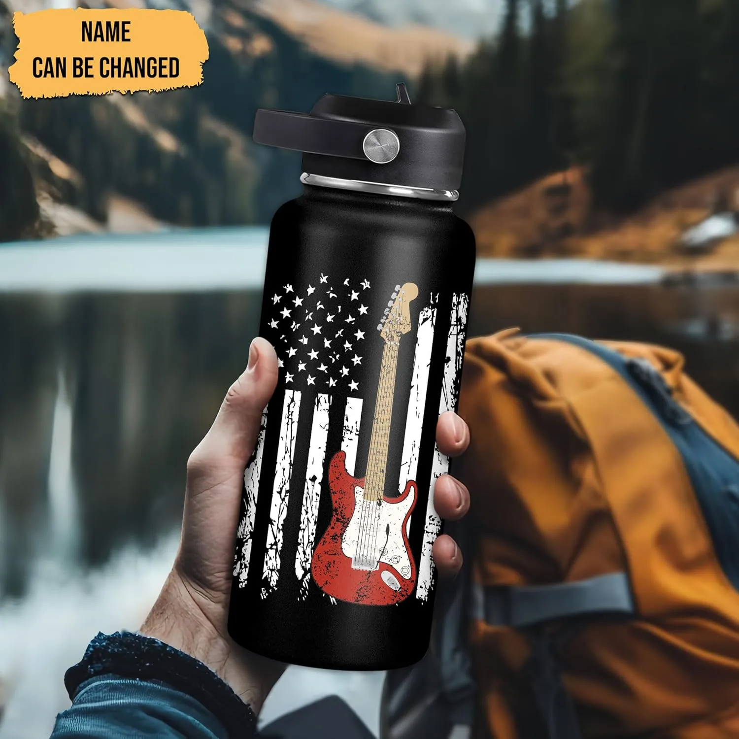 Hyturtle Personalized Guitar Water Bottle - Insulated Stainless Steel Bottle with Leak-Proof Lid 18oz 32oz - Music Lover Gift for Women Men Guitar Lovers - Acoustic & Electric Guitar Gift for Birthday