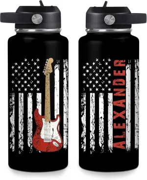 Hyturtle Personalized Guitar Water Bottle - Insulated Stainless Steel Bottle with Leak-Proof Lid 18oz 32oz - Music Lover Gift for Women Men Guitar Lovers - Acoustic & Electric Guitar Gift for Birthday