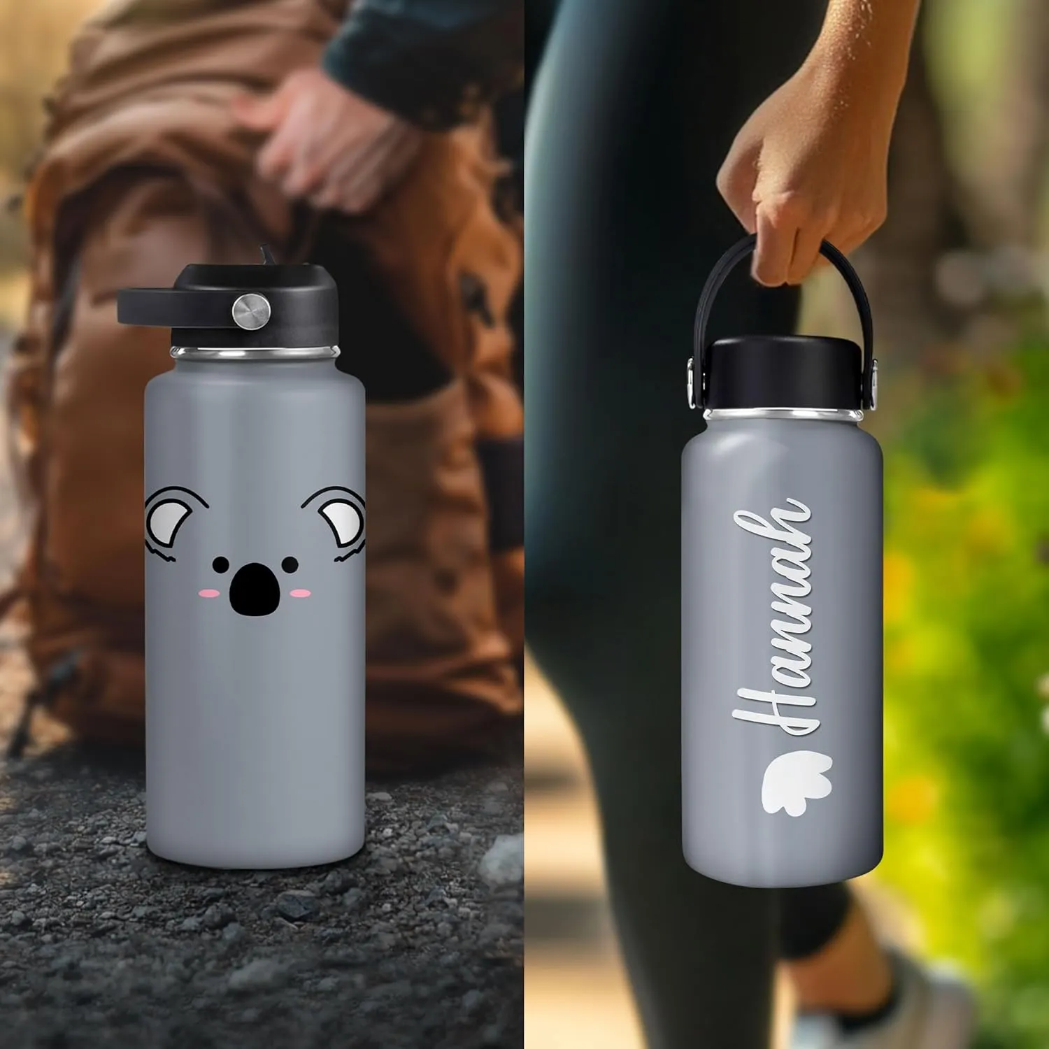 Hyturtle Personalized Koala Water Bottle Stainless Steel Insulated Travel Cup Sports Bottle 12oz 18oz 32oz Gifts for Animal Kaola Lovers Women Kids