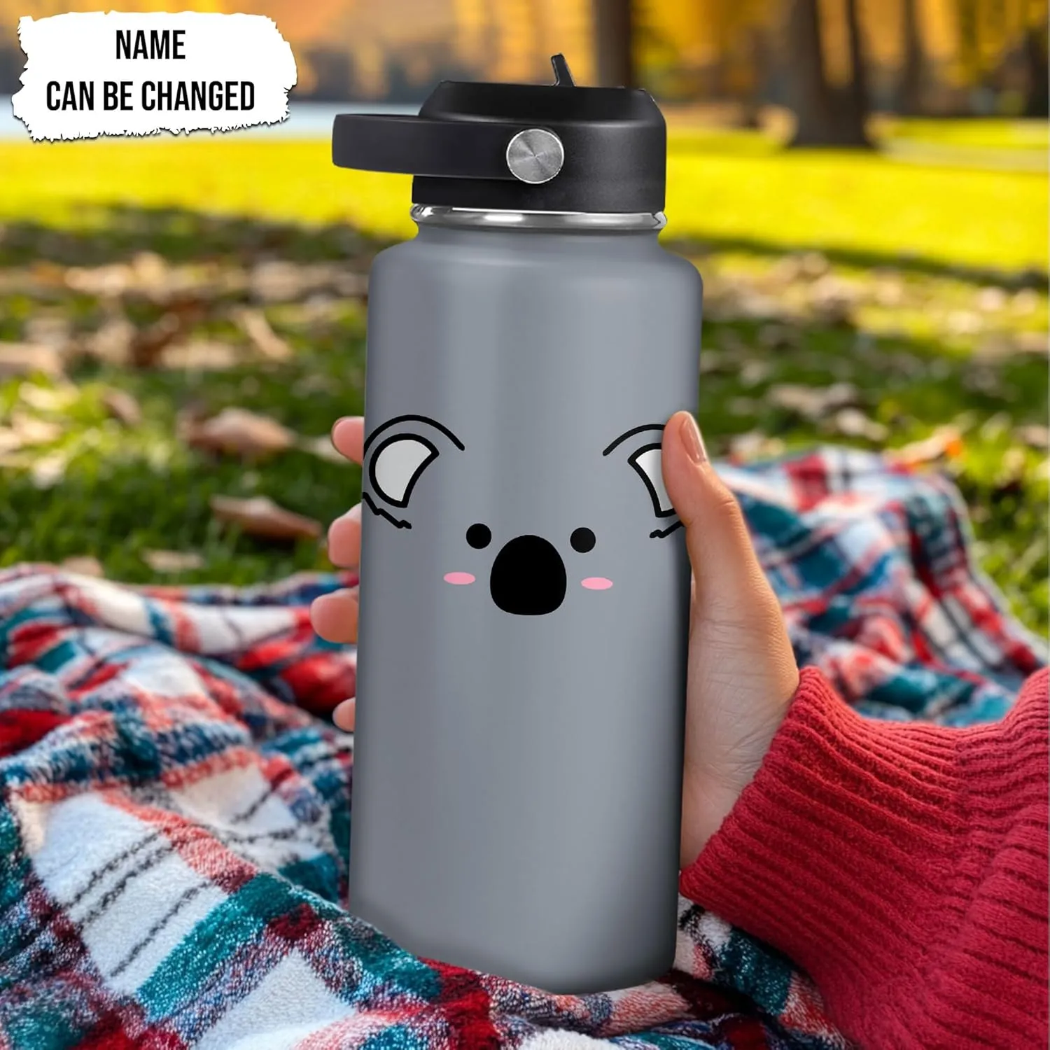 Hyturtle Personalized Koala Water Bottle Stainless Steel Insulated Travel Cup Sports Bottle 12oz 18oz 32oz Gifts for Animal Kaola Lovers Women Kids