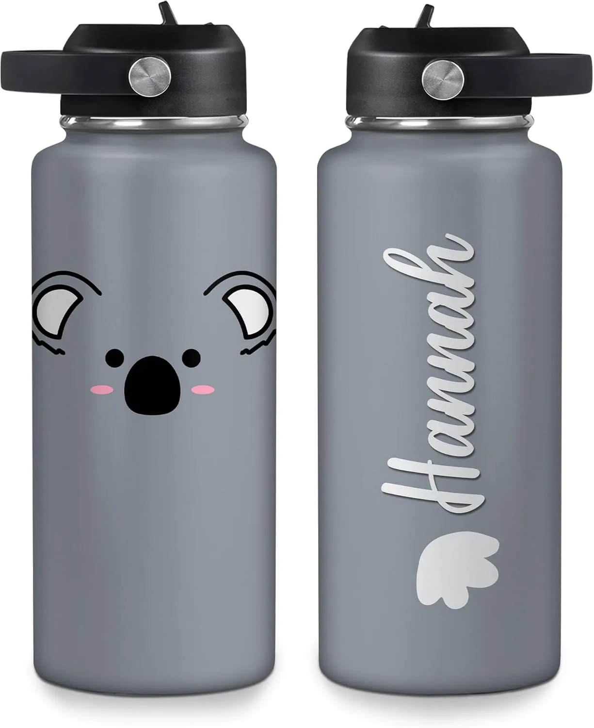 Hyturtle Personalized Koala Water Bottle Stainless Steel Insulated Travel Cup Sports Bottle 12oz 18oz 32oz Gifts for Animal Kaola Lovers Women Kids