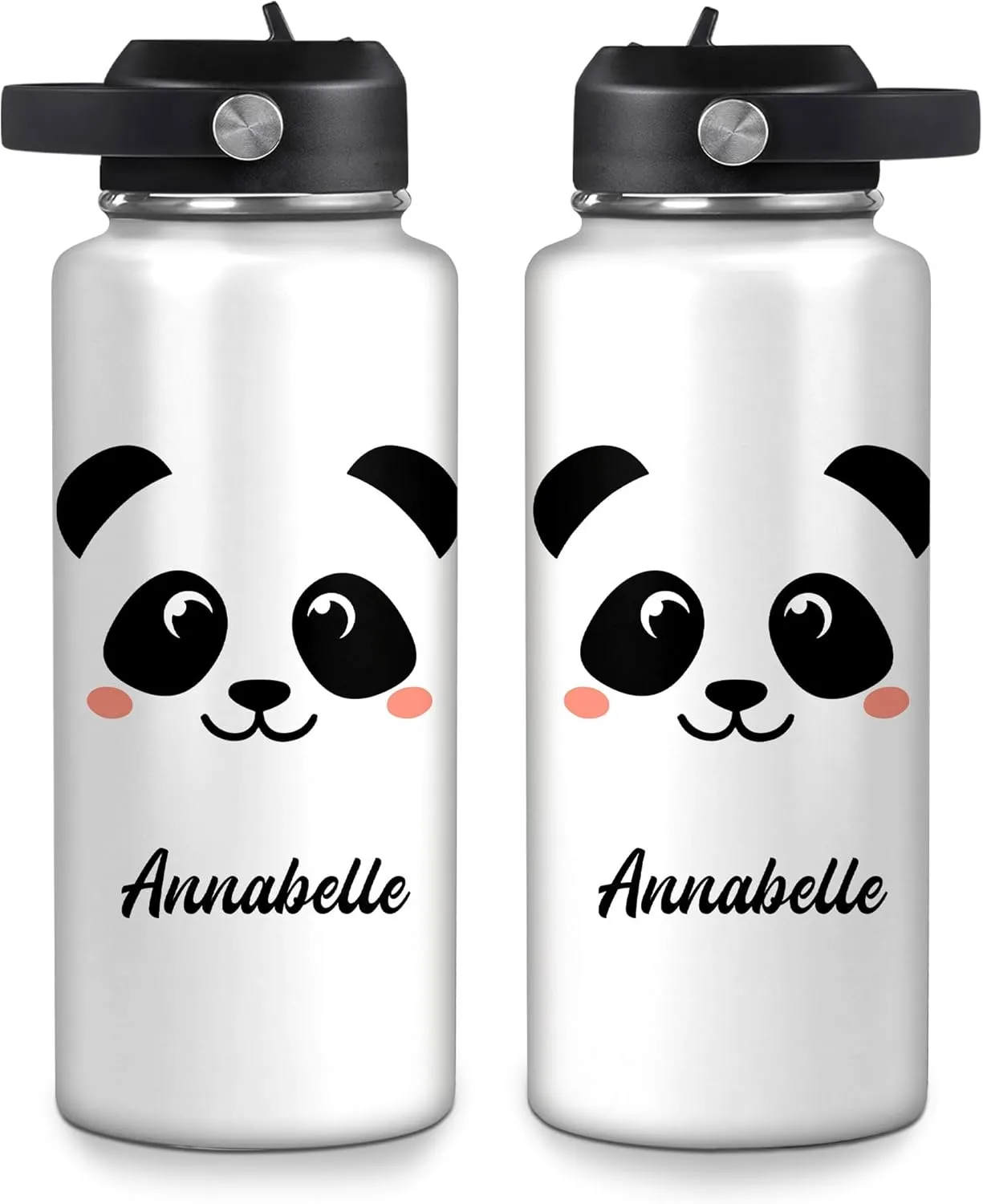 Hyturtle Personalized Panda Water Bottle - Travel Insulated Stainless Steel Bottle with Leak-Proof Lid 32oz - Jewelry Drawings Style Panda Gift for Women Animal Lovers On Birthday Christmas