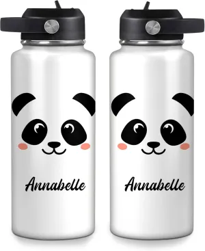 Hyturtle Personalized Panda Water Bottle - Travel Insulated Stainless Steel Bottle with Leak-Proof Lid 32oz - Jewelry Drawings Style Panda Gift for Women Animal Lovers On Birthday Christmas