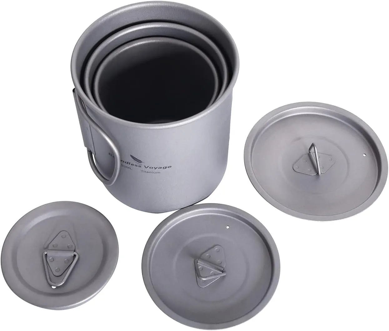 iBasingo Titanium Mug with Lid 200ml & 300ml & 450ml Tea Coffee Water Cup Outdoor Camping Pot Ultra-light Portable Hiking Backpacking Cooking Kit Picnic Tableware with Foldable Handle Ti3046D