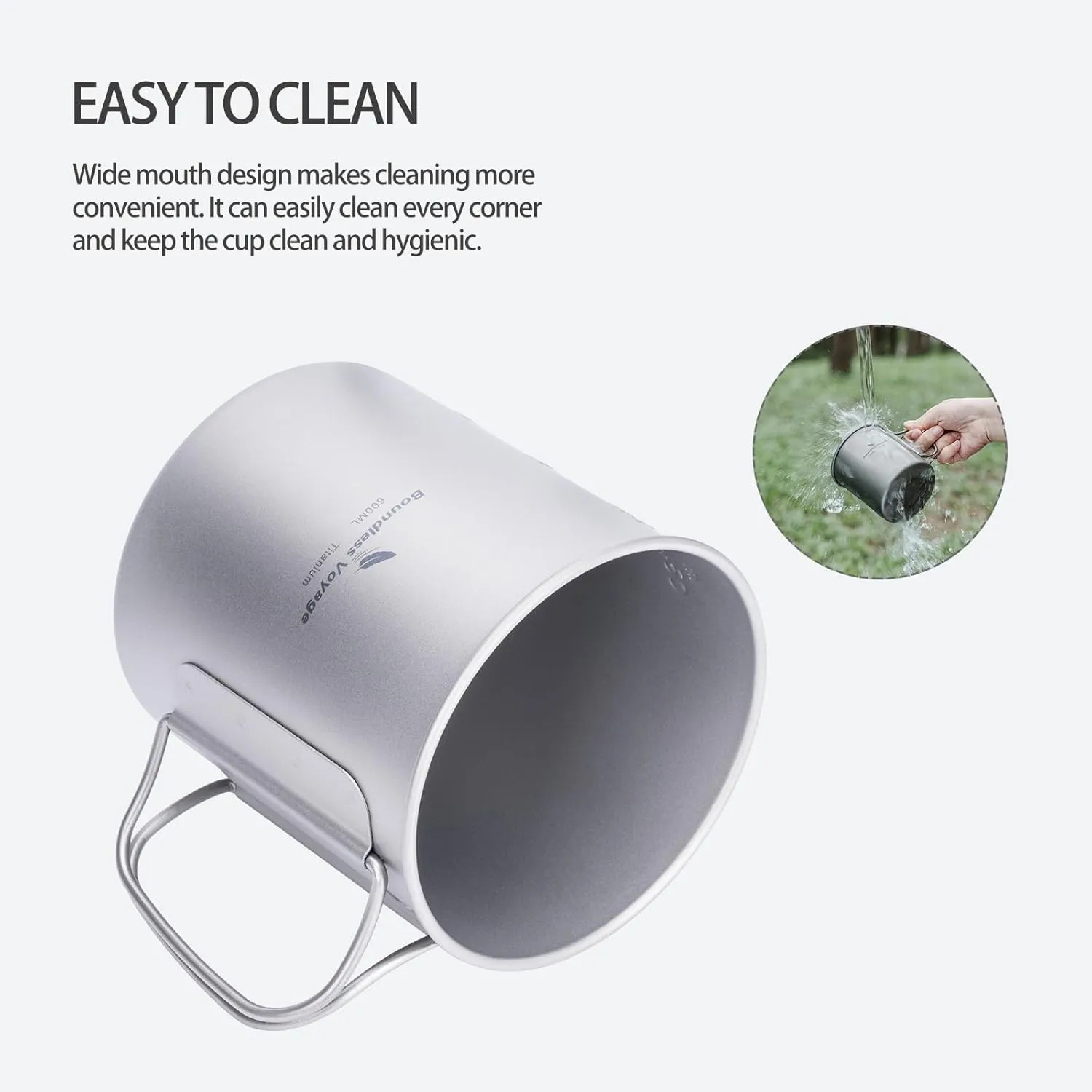 iBasingo Titanium Mug with Lid 200ml & 300ml & 450ml Tea Coffee Water Cup Outdoor Camping Pot Ultra-light Portable Hiking Backpacking Cooking Kit Picnic Tableware with Foldable Handle Ti3046D