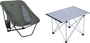 iClimb 1 Folding Table and 1 Low Folding Chair Bundle, Ultralight Compact for Adults Outdoor Backpacking Camping Hiking Concert Motorcycling Travelling