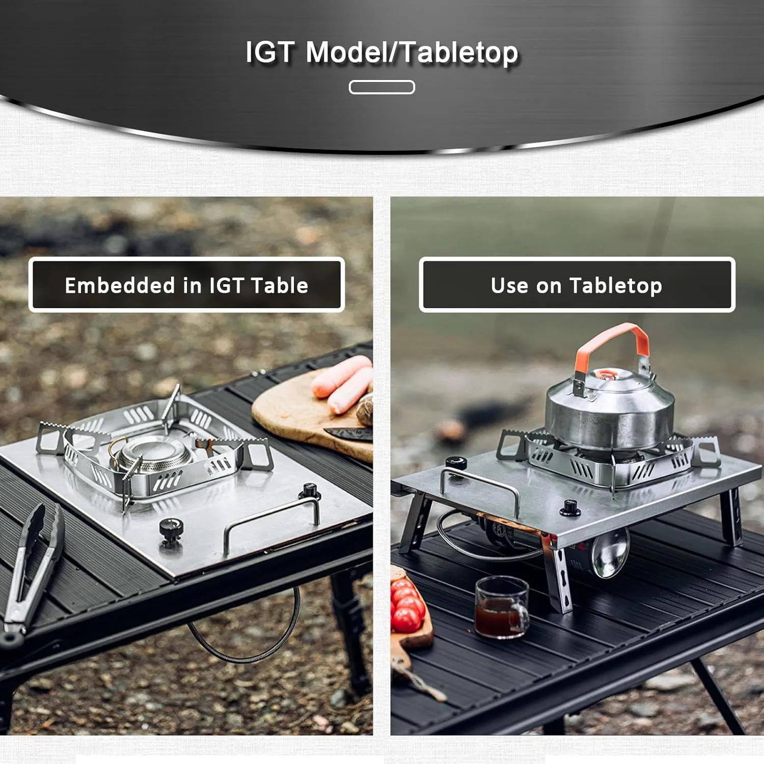 IGT Camping Stove, Desktop & Embed Folding Gas Stove, Portable Gas Stove with Carrying Handle, Electronic Ignition Outdoor Camping Cooking Stove
