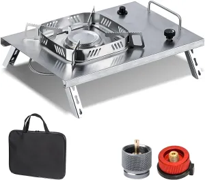 IGT Camping Stove, Desktop & Embed Folding Gas Stove, Portable Gas Stove with Carrying Handle, Electronic Ignition Outdoor Camping Cooking Stove
