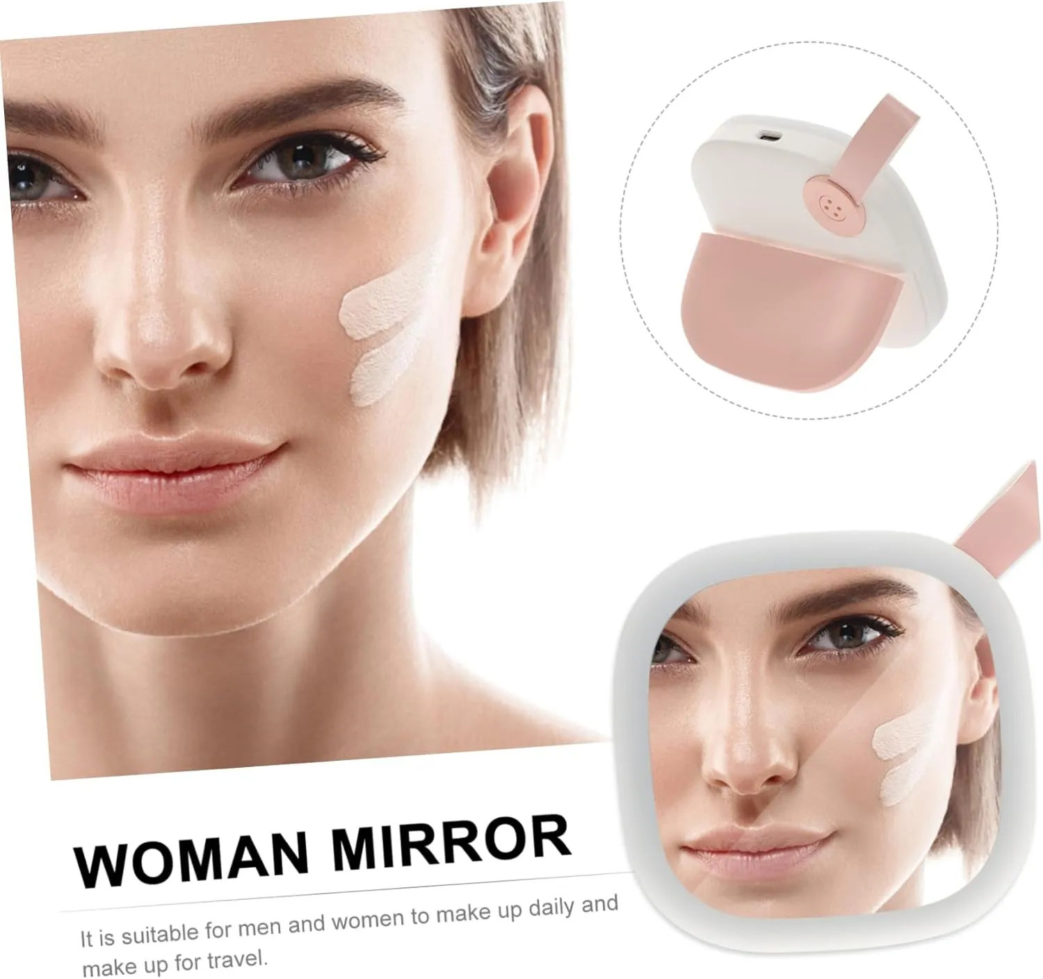 IMIKEYA 3pcs Outdoor Portable Led Makeup Mirror Compact Dual-Sided Travel Mirror for Women USB Rechargeable Lightweight Design for Dormitory Go