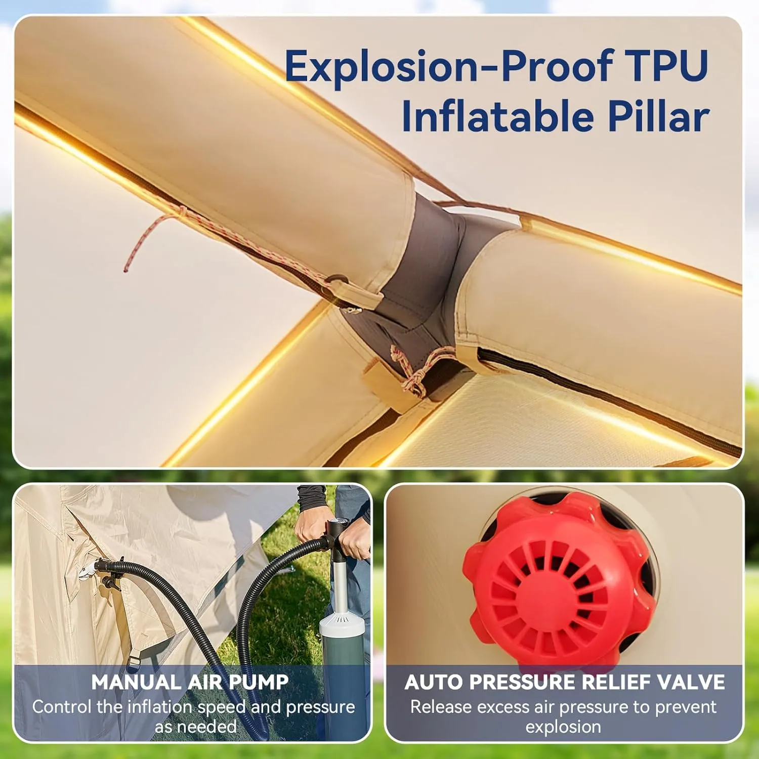 Inflatable Blow Up Tents for Camping,Waterproof Oxford Hot Tent with Manual Pump,Spacious Easy Setup Inflatable Camping Air Tent for Family Glamping
