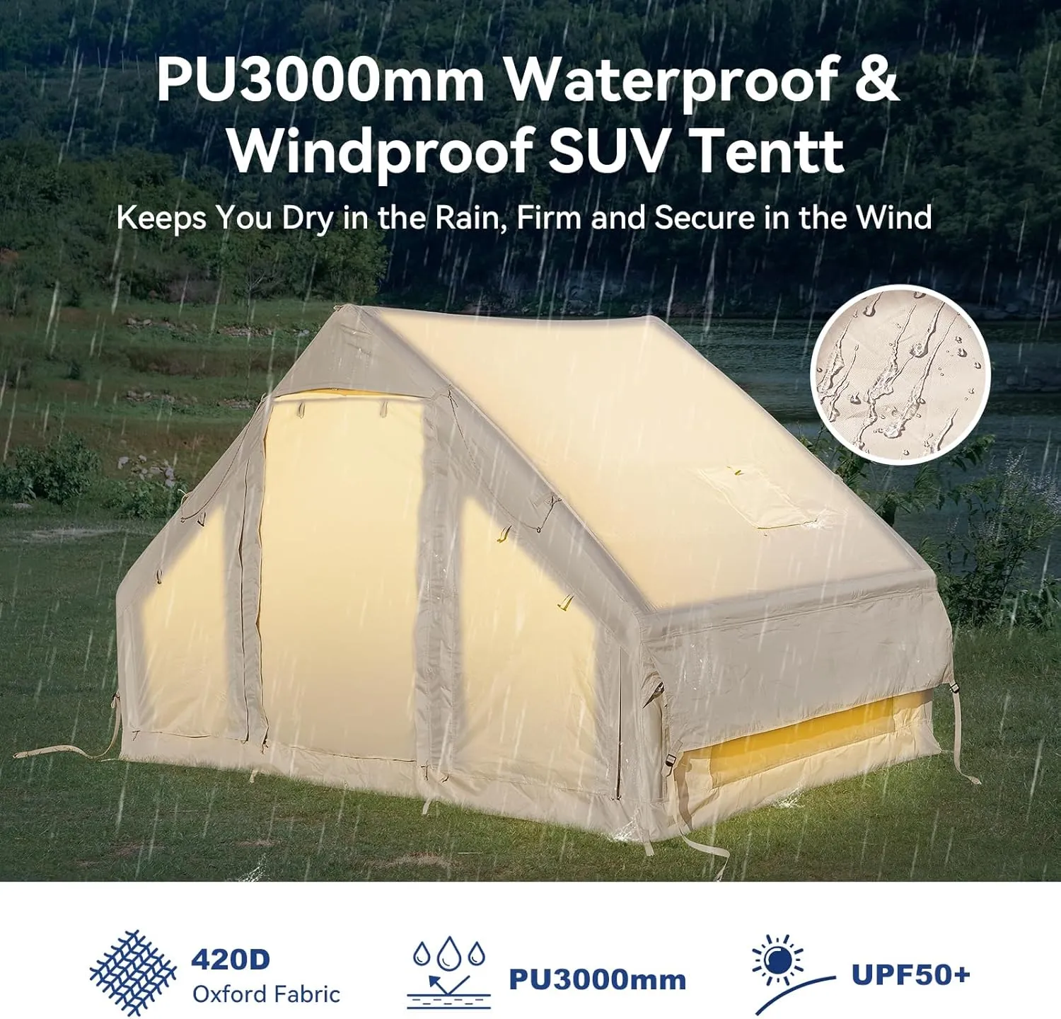 Inflatable Blow Up Tents for Camping,Waterproof Oxford Hot Tent with Manual Pump,Spacious Easy Setup Inflatable Camping Air Tent for Family Glamping