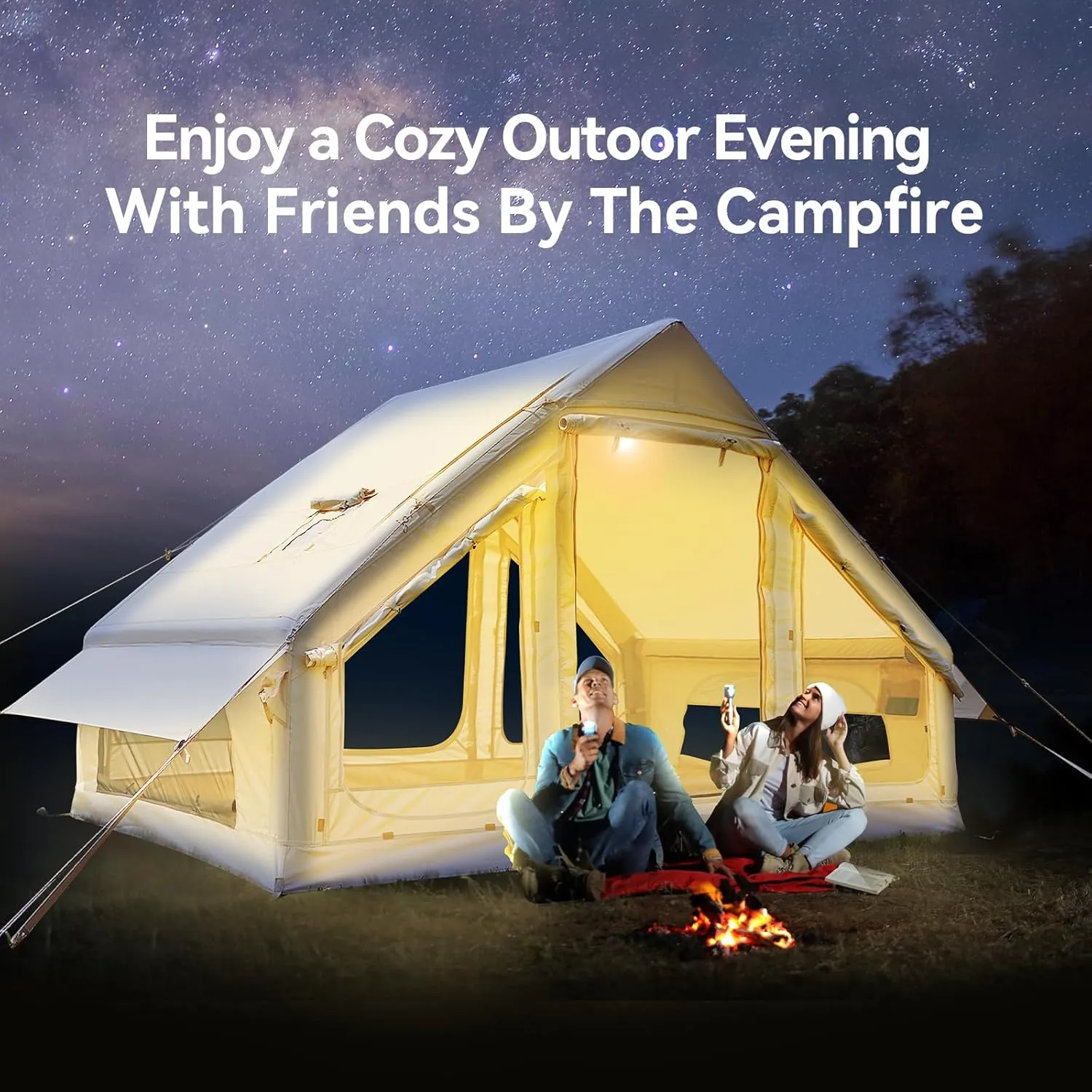 Inflatable Blow Up Tents for Camping,Waterproof Oxford Hot Tent with Manual Pump,Spacious Easy Setup Inflatable Camping Air Tent for Family Glamping