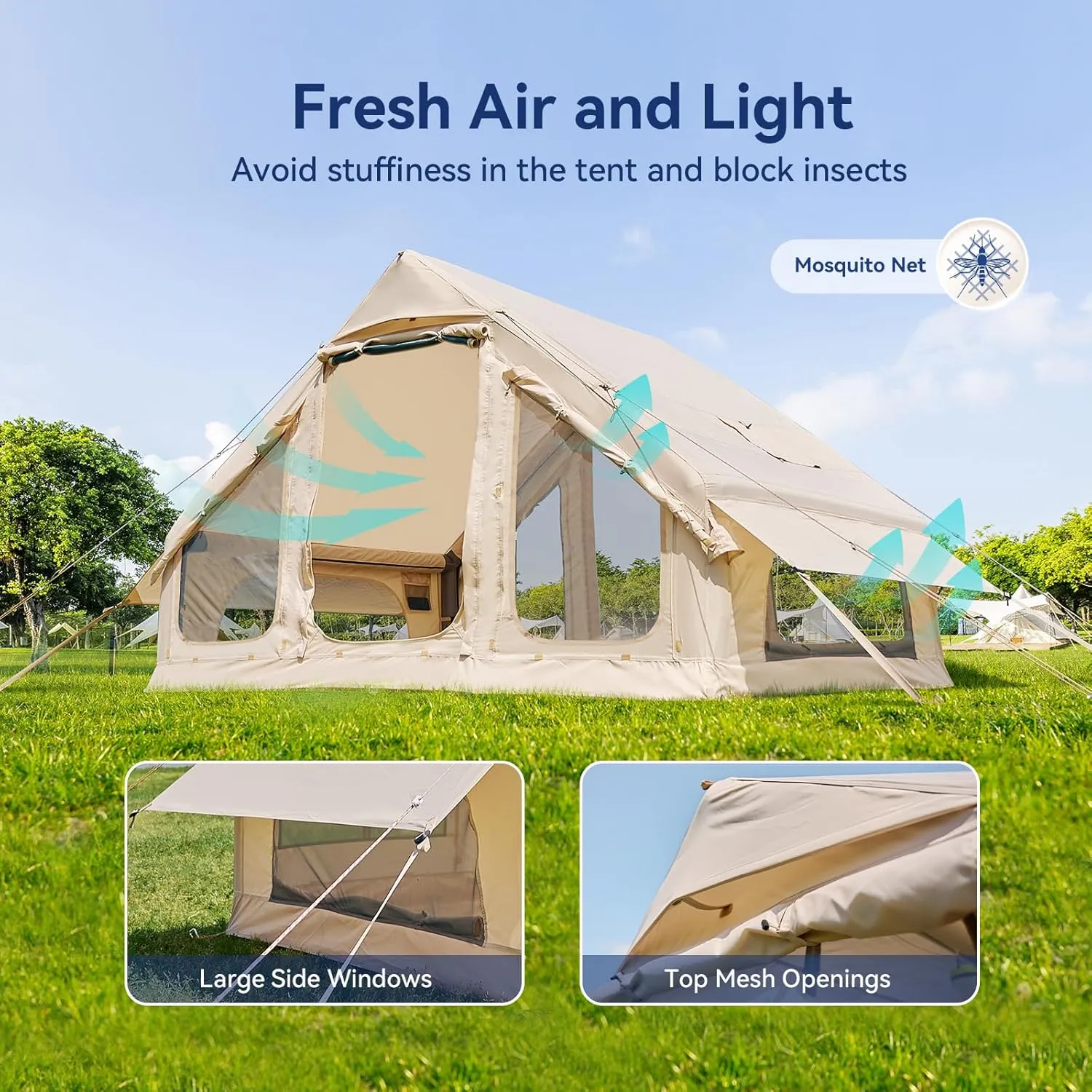 Inflatable Blow Up Tents for Camping,Waterproof Oxford Hot Tent with Manual Pump,Spacious Easy Setup Inflatable Camping Air Tent for Family Glamping