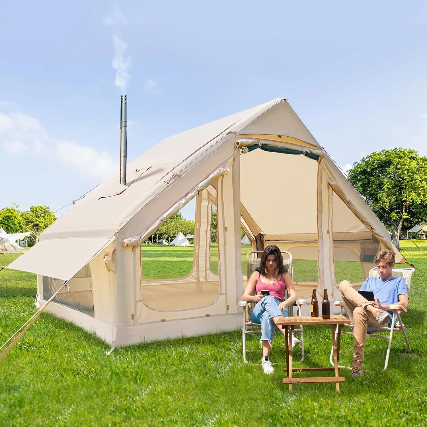 Inflatable Blow Up Tents for Camping,Waterproof Oxford Hot Tent with Manual Pump,Spacious Easy Setup Inflatable Camping Air Tent for Family Glamping