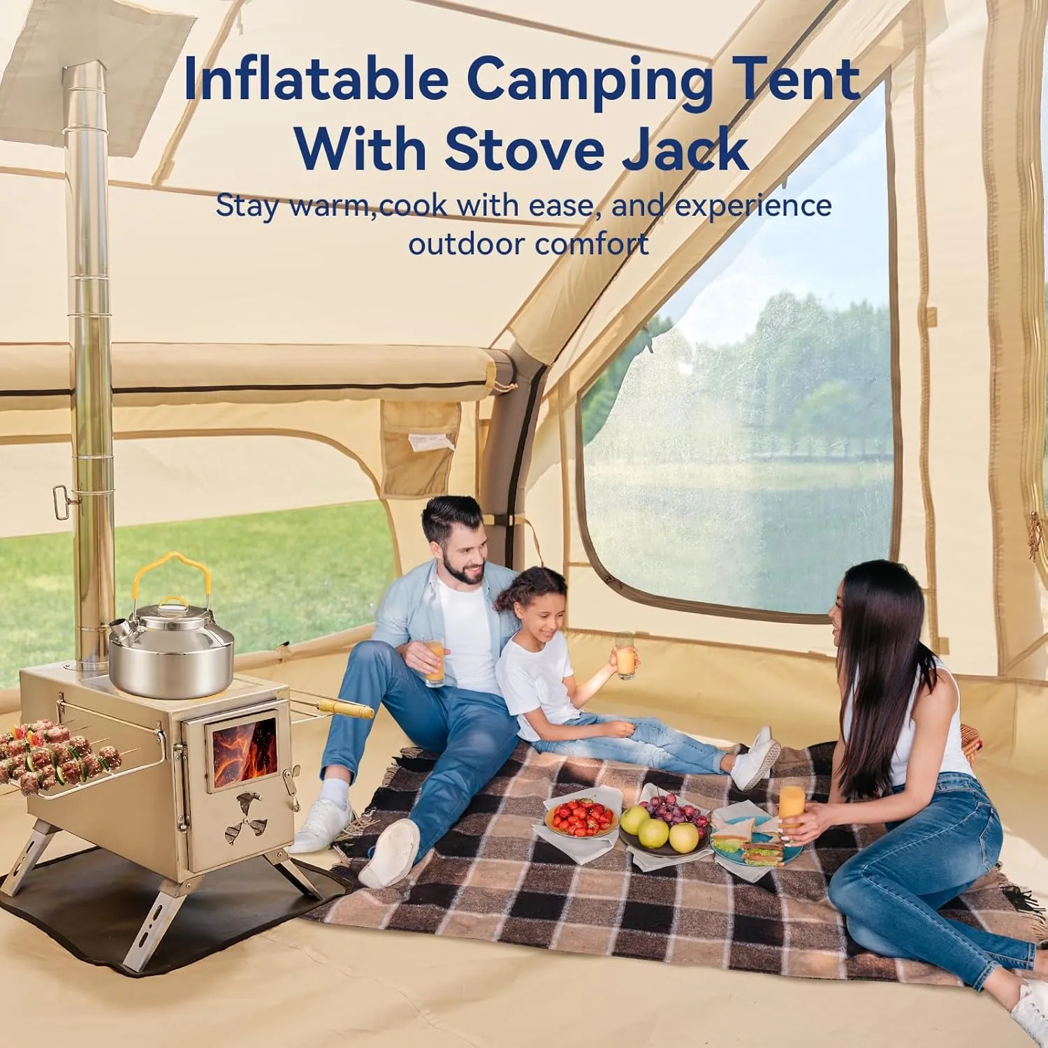 Inflatable Blow Up Tents for Camping,Waterproof Oxford Hot Tent with Manual Pump,Spacious Easy Setup Inflatable Camping Air Tent for Family Glamping