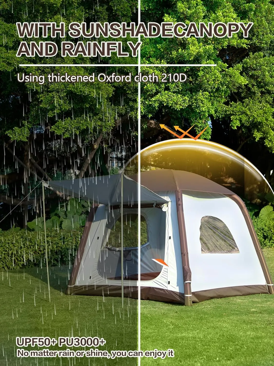 Inflatable Camping Tent, 2/4/6/8 Person Glamping Inflatable Tents for Camping, 2025 Update Zipper Door Easy Setup Blow Up Tents Big House with Rainfly&Mosquito Screen, 4 Season