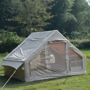 Inflatable Camping Tent 4-6 Persons, Glamping Tent with High Performance Inflatable Structure Easy Set up 4 Season Waterproof Windproof Air, Outdoor Self-Supporting Blow up Tent, Beige