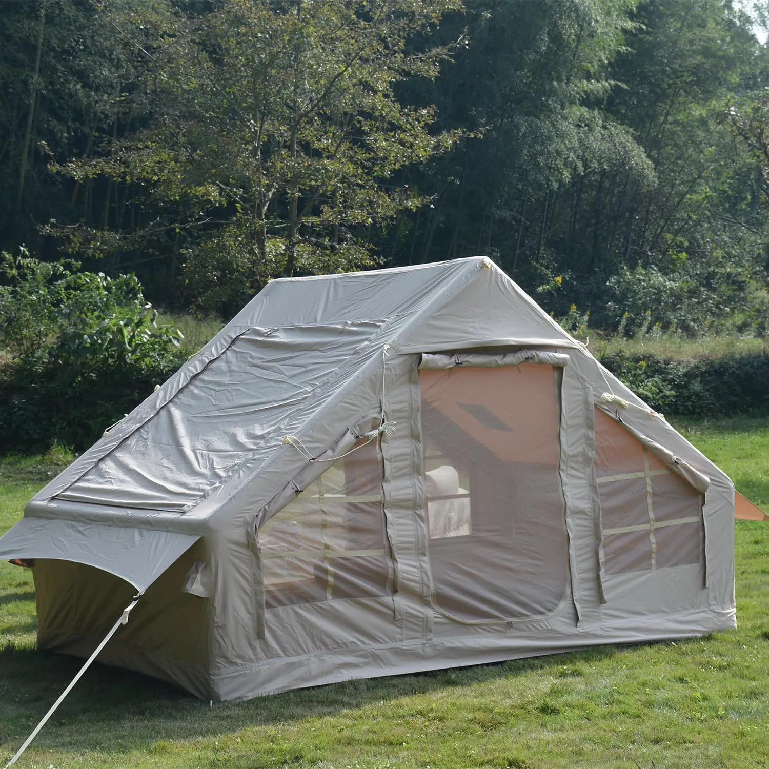 Inflatable Camping Tent 4-6 Persons, Glamping Tent with High Performance Inflatable Structure Easy Set up 4 Season Waterproof Windproof Air, Outdoor Self-Supporting Blow up Tent, Beige