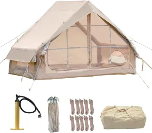 Inflatable Camping Tent for 2-4 Person, Waterproof Oxford Tent with Air Pump, 4-Season Tent with 12 Mesh Windows, Portable Windproof Outdoor Tents for Family Camping and Outdoor Adventures
