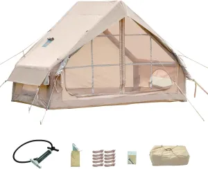 Inflatable Camping Tent with Hand Pump Waterproof Outdoor Blow up Tent 3-8 Person Oxford 4 Season Glamping Air Tent Cabin House with Mesh Windows & Door