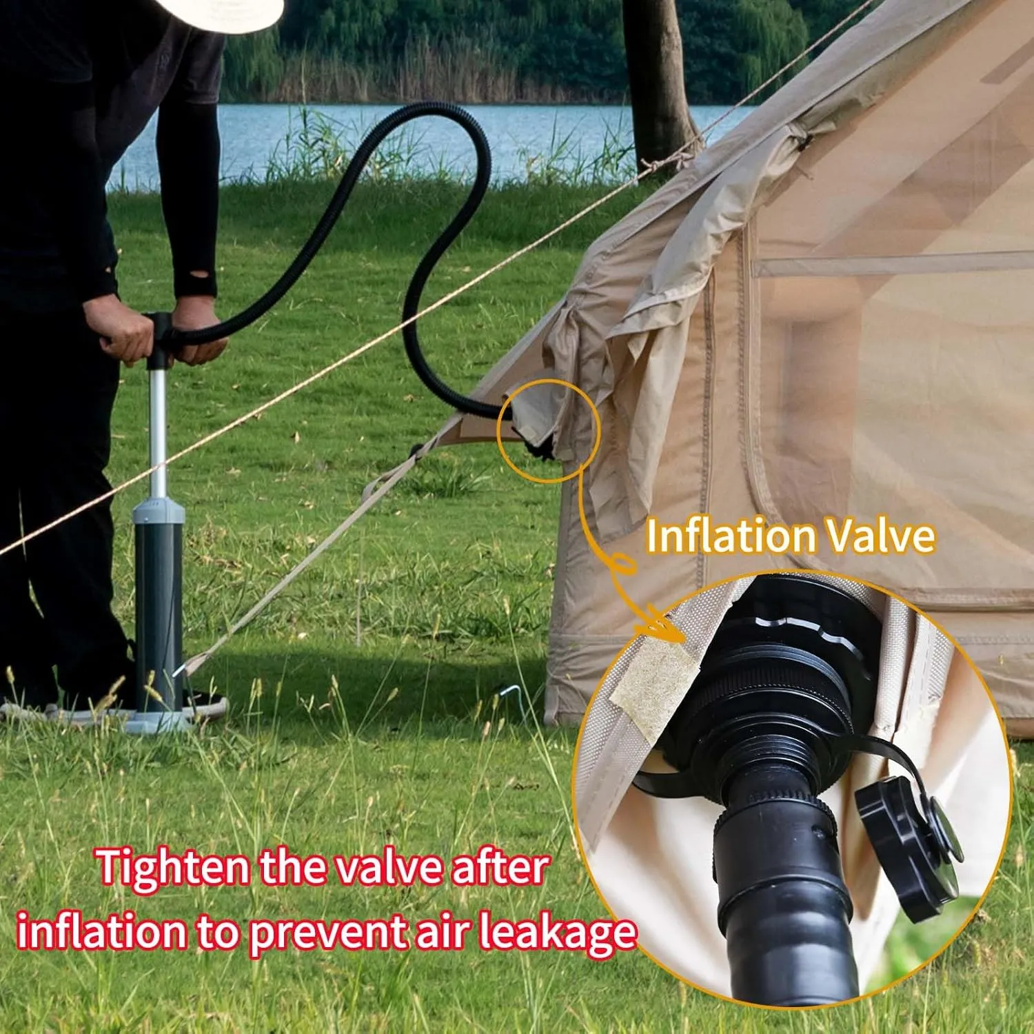 Inflatable Camping Tent with Hand Pump Waterproof Outdoor Blow up Tent 3-8 Person Oxford 4 Season Glamping Air Tent Cabin House with Mesh Windows & Door