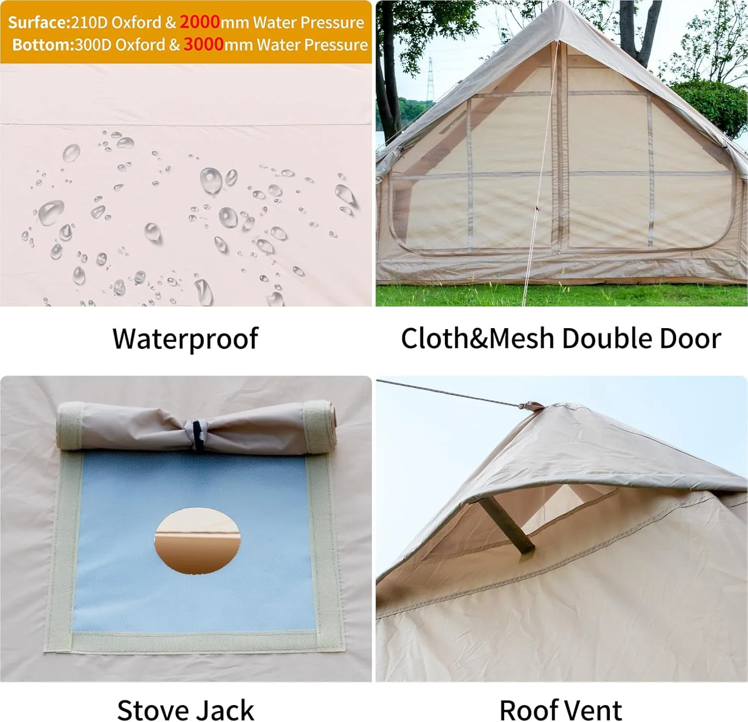 Inflatable Camping Tent with Hand Pump Waterproof Outdoor Blow up Tent 3-8 Person Oxford 4 Season Glamping Air Tent Cabin House with Mesh Windows & Door