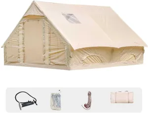 Inflatable Camping Tents with Hand Pump, Air Glamping Tents, Easy Setup Waterproof and Windproof Blow up Tent, 4 Seasons Oxford Cabin Tent with Mesh & Chimney Window.