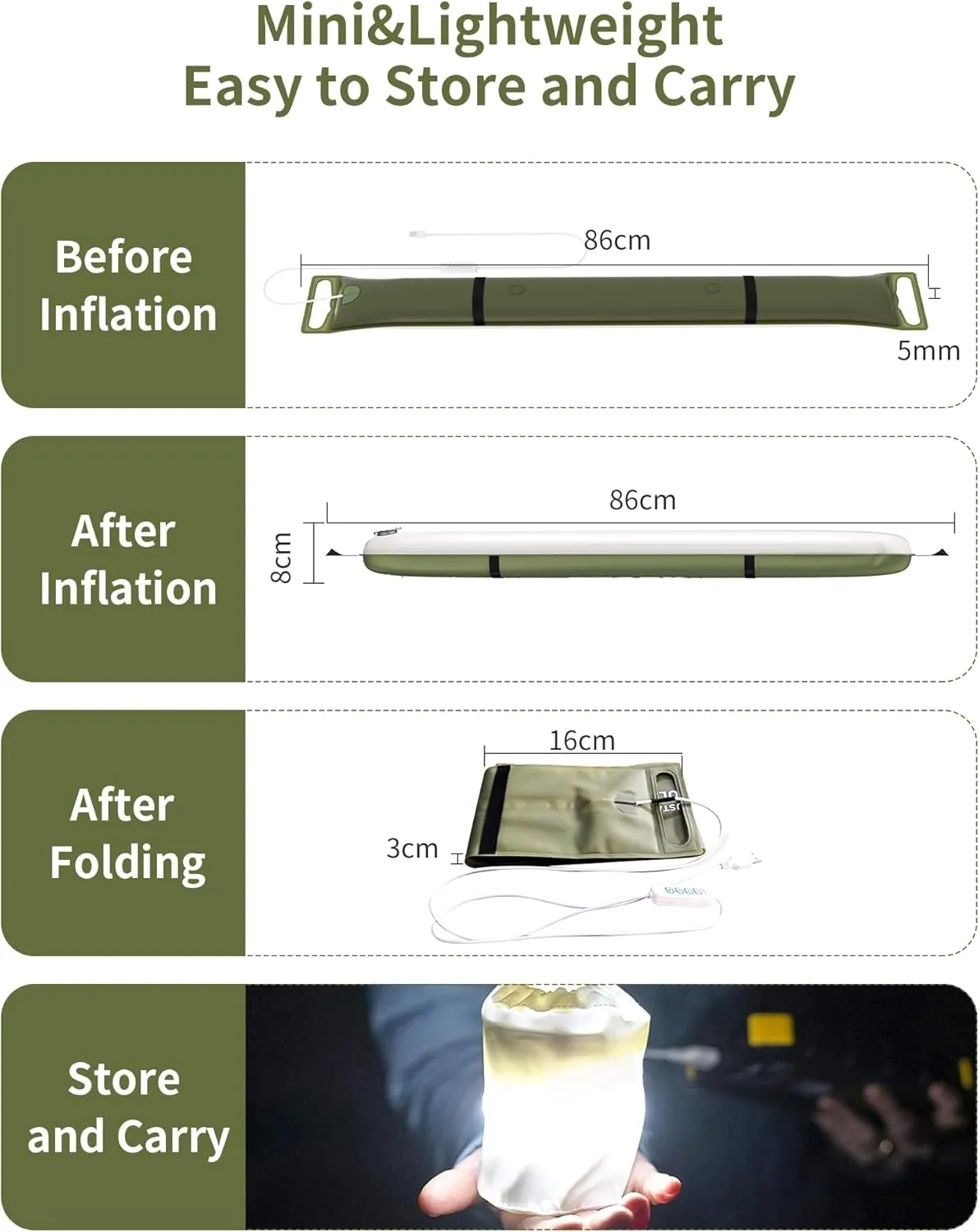 Inflatable LED Light Tube, Portable Camping Lantern for Outdoor Security, Water Resistant, Perfect for Backpacking
