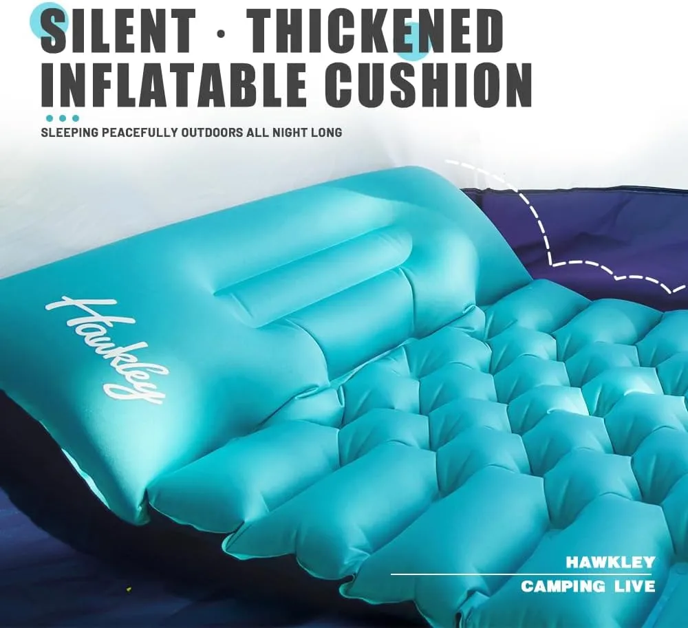Inflatable Sleeping Pad for Camping, Ultralight Camping Mat with Built-in Foot Pump & Pillow, Compact Camping Air Mattress for Camping Backpacking Hiking Traveling Tent, Blue