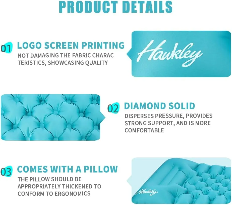 Inflatable Sleeping Pad for Camping, Ultralight Camping Mat with Built-in Foot Pump & Pillow, Compact Camping Air Mattress for Camping Backpacking Hiking Traveling Tent, Blue