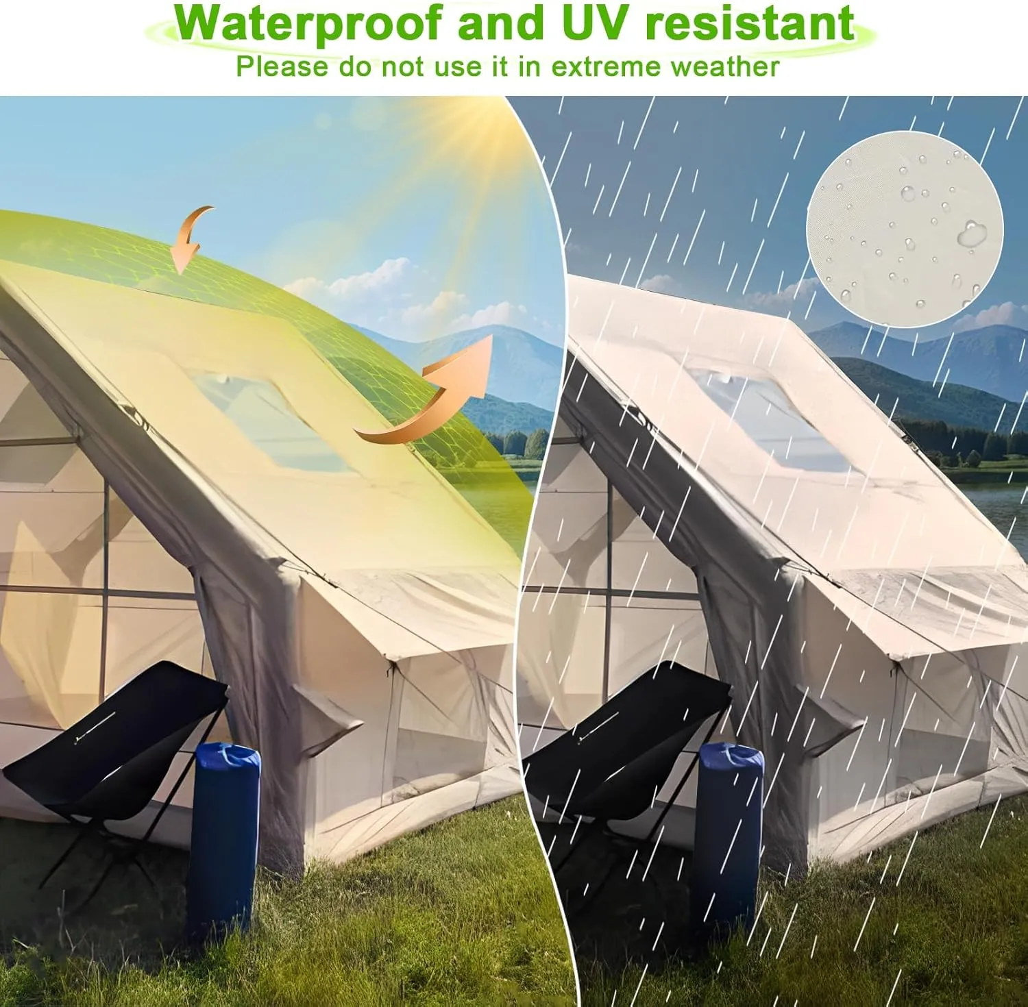 Inflatable Tents for Camping, 1-6 Person Blow-up Air Tent, Easy Setup Waterproof Windproof Cabin Tent, 4 Seasons Family Glamping House, Camping Essentials Beige 300cm