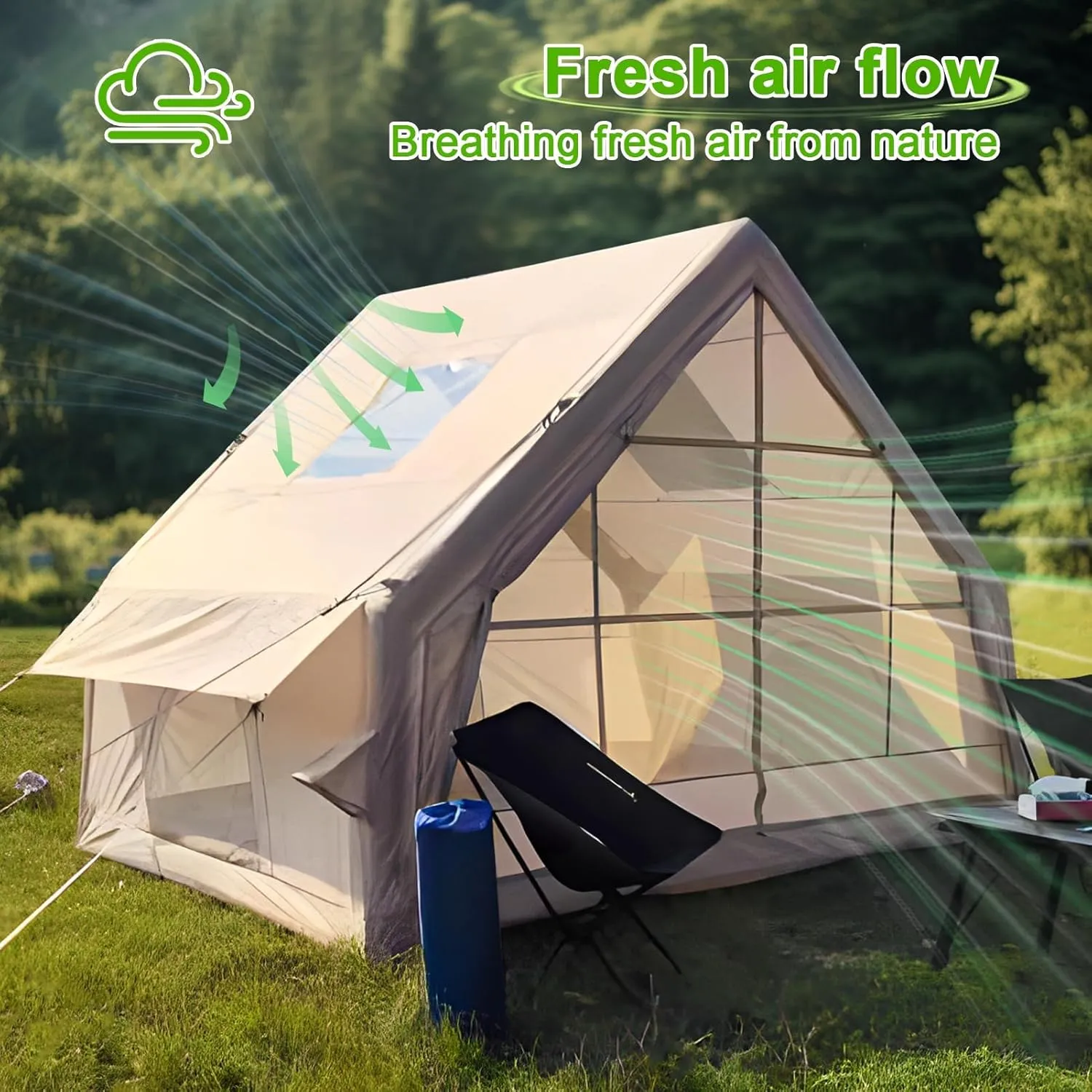Inflatable Tents for Camping, 1-6 Person Blow-up Air Tent, Easy Setup Waterproof Windproof Cabin Tent, 4 Seasons Family Glamping House, Camping Essentials Beige 300cm