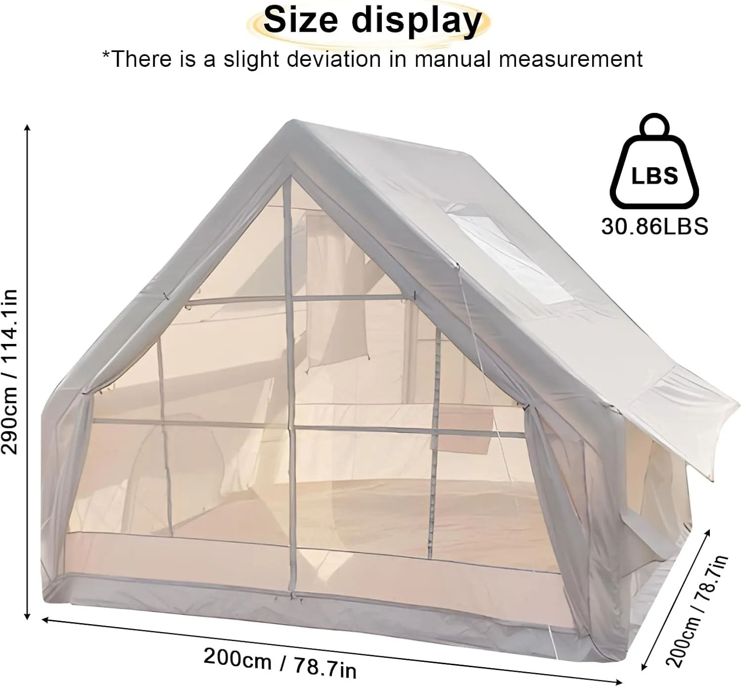 Inflatable Tents for Camping, 1-6 Person Blow-up Air Tent, Easy Setup Waterproof Windproof Cabin Tent, 4 Seasons Family Glamping House, Camping Essentials Beige 300cm