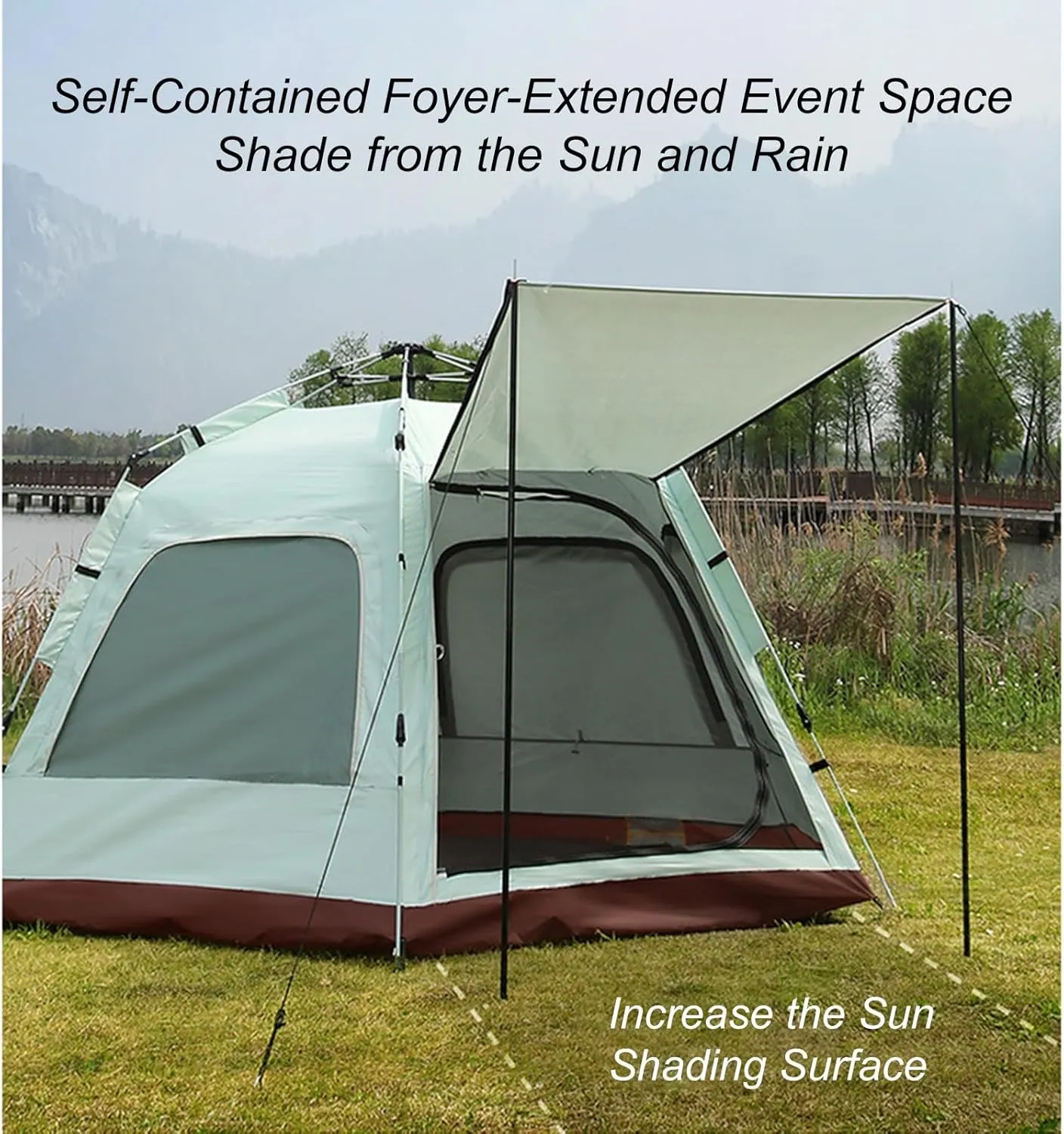 Instant Camping Tent Outdoor Automatic Pop Up Hexagonal Tent 5-8 Person Large Rainproof Sunproof Portable Family Camping Tent 2 Doors 5 Windows with Vestibule